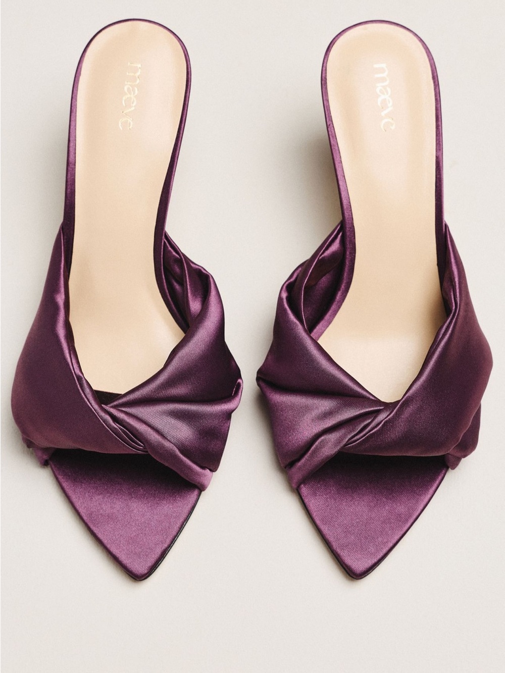 Maeve Ilora Purple Satin Twist Mule Heels, Size 37